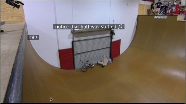 Mangled dual caption blocks from ‘Jackass: The Movie’